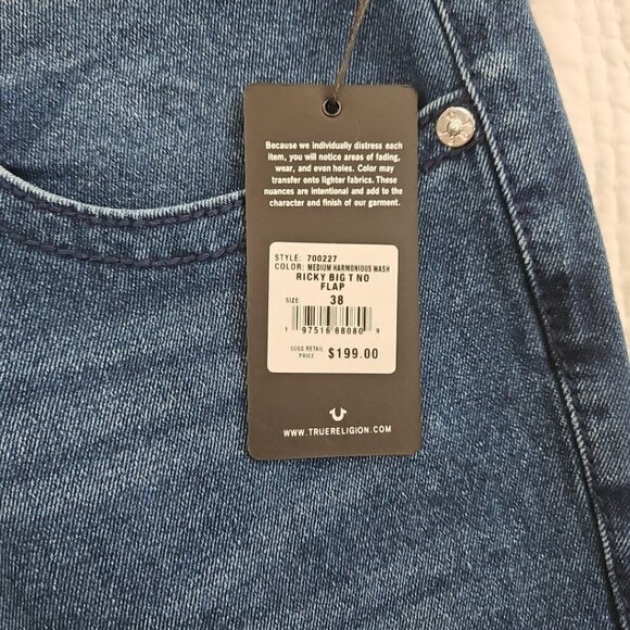 True Religion Ricky Jeans Men's 38 x 34 Relaxed Straight Blue Denim NWT NEW - Picture 4 of 14